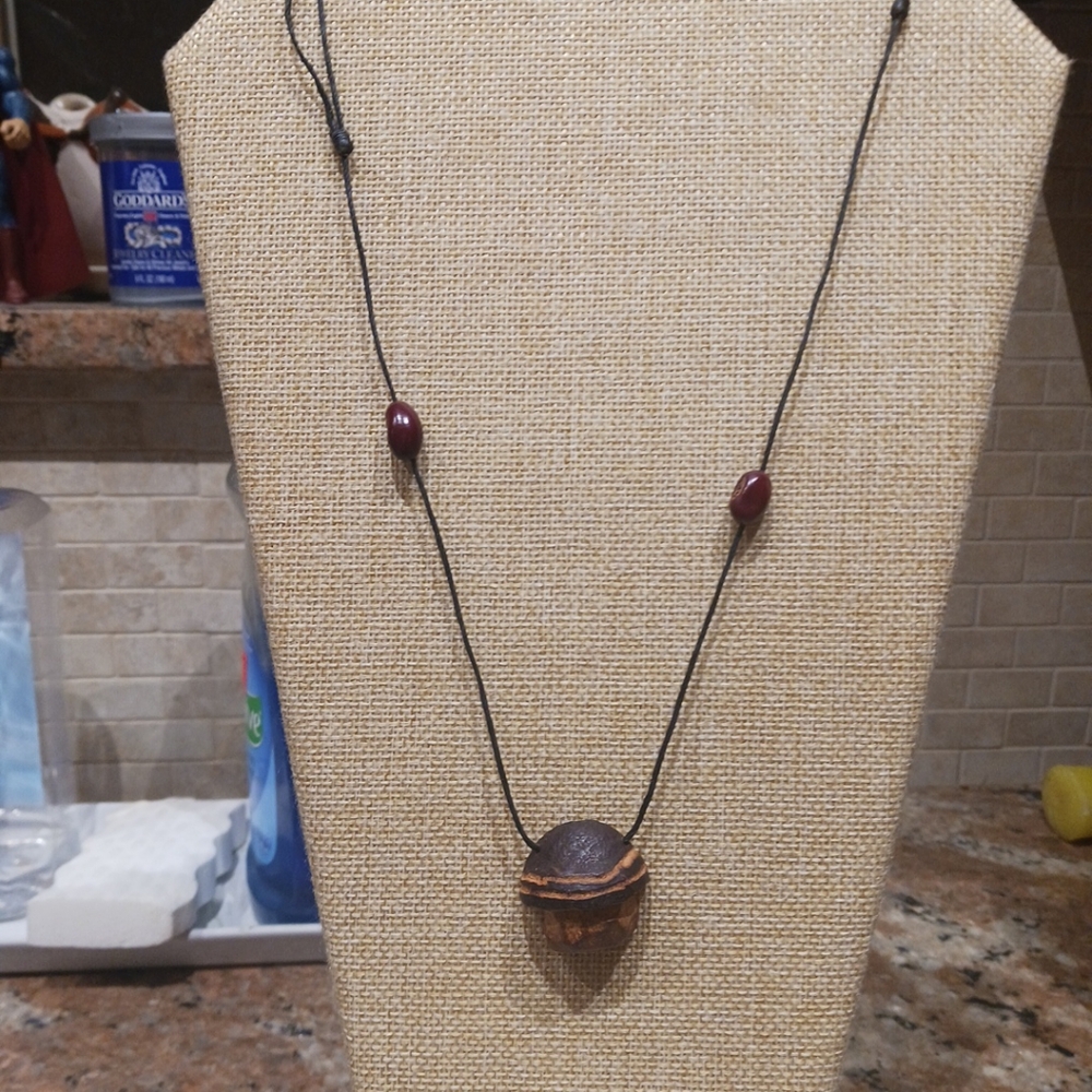 Handmade Carved 22in. Adjustable Mushroom Necklace